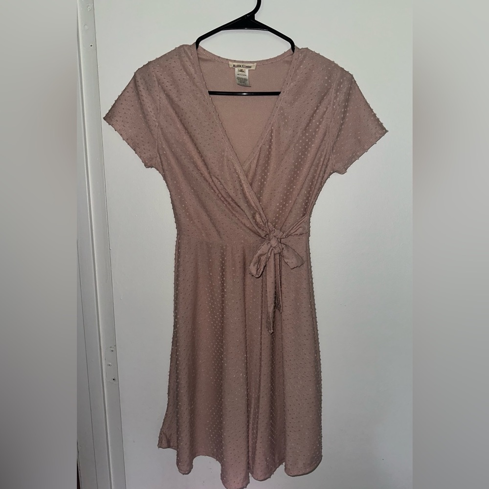 Blush Pink Front Tie V Neck Dress